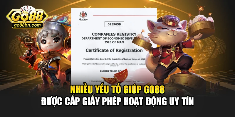 Giấy chứng nhận hoặc biểu tượng cấp phép hoạt động hợp pháp của Go88.